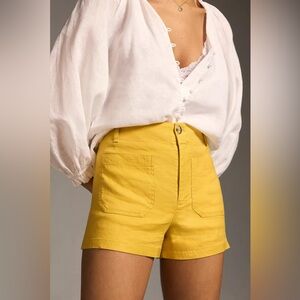 Anthropologie The Colette Linen Blend Shorts by Maeve Yellow High Waist SZ 29